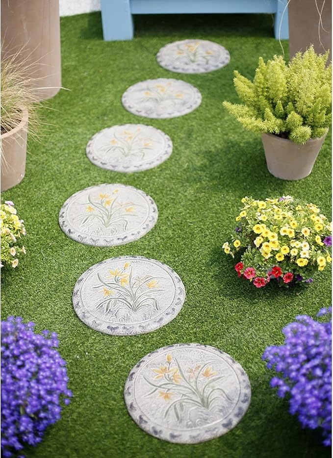 Garden Stepping Stones, Classical Chinese Flower Carving, Decorative Walkway Stepping Stones for Outdoor Garden Flowerbed & Lawn Yard Pathway (Color : C(3Pcs))