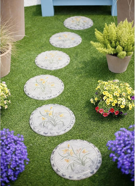 Garden Stepping Stones, Classical Chinese Flower Carving, Decorative Walkway Stepping Stones for Outdoor Garden Flowerbed & Lawn Yard Pathway (Color : C(3Pcs))