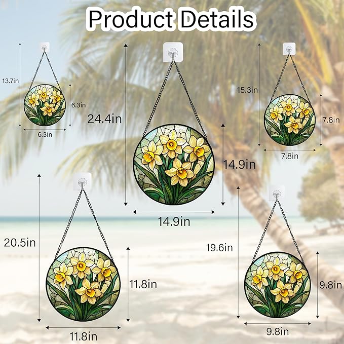 DASTOLL Stained Glass Window Hanging, Daffodil Plant Flowers Sun Catchers Diamond Glass Panel Hangings Suncatcher Decor for Birthday for Women, Men, Wife, Aunt, and Mom 7.8 in