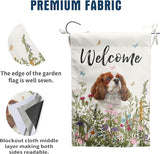 Floral Cavalier King Charles Spaniel Garden Flag Spring Summer House Flags 28 x 40 Double Sided Flower Dog Yard Flags for Outside Large Outdoor Welcome Flags