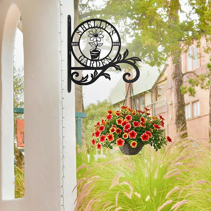 Personalized Metal Plant Hanger Outdoor and Indoor Decor, Custom Hanging Plants Bracket, Plant Hooks for Bird Feeder, Wind Chime, Flower Baskets, Hanging Plant Hooks (Flowers)