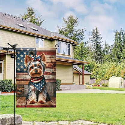 Patriotic Garden Flag Yorkie Dog American Flag 12x18 Double Sided 4th of July Decorative Outdoor Flag for Memorial Day Independence Day Yard Porch Home Decor Seasonal Flags