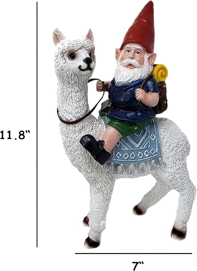 Funny Guy Mugs Gnome and a Llama Statue- Indoor/Outdoor Garden Gnome Sculpture for Patio, Yard or Lawn
