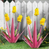 2PCS Large Metal Yard Art, Outdoor Metal Agave Plants, Tequila Rustic Sculpture, Garden Decoration Lavender Yard Art Plant (Rose Red)