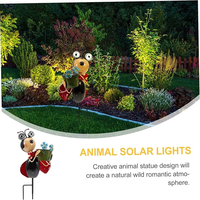 Garden Statue Ladybug Inserts Lamp Solar Outdoor Lights Iron Landscape Lights Hours Easy to up