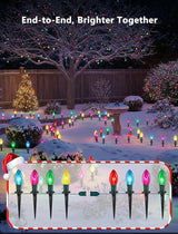 C9 Multicolor Christmas Pathway Lights,38FT 25 Pcs Multicolored Extendable Waterproof Christmas Walkway Lights with Multicolor Bulbs and Stakes for Outdoor Lawn Garden Sidewalk Xmas Decorations