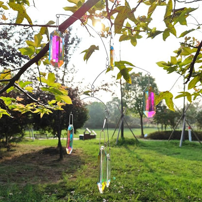 DIY Crystal Sun Catcher Wind Chime, Hanging Prisms Rainbow Maker Suncatcher for Home and Garden Decoration (FL-AB76-6CT)