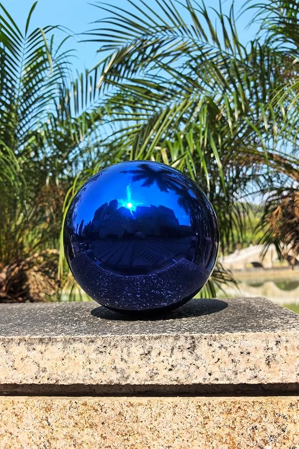 Gazing Ball for Garden Decor - 8-Inch Hollow Metal Sphere for Outdoor & Indoor Use, Patio, Yard, Flower Bed Accent Piece (Blue)