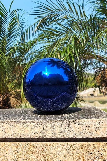 Gazing Ball for Garden Decor - 8-Inch Hollow Metal Sphere for Outdoor & Indoor Use, Patio, Yard, Flower Bed Accent Piece (Blue)