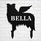 Border Collie Angel Wings Statue Figurine For Garden Sign Memorial Ornament Metal Burial Bereavement Sympathy Gift Grave Marker for Yard Garden Porch Lawn Grassland Park Farm Flowerpot Decor.