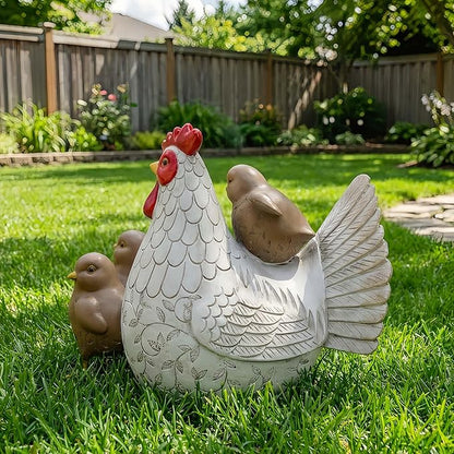 Resin Animal Decorations Gifts, Rustic Garden Statues, Farmhouse Chicken Decor, Hen on Nest, Chicken Statue & Figurine for Garden, Patio & Home, Waterproof & Durable, Unique Outdoor Art