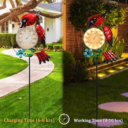 MUMTOP Outdoor Thermometer for Patio - Indoor Outdoor Wall Thermometer with Solar LED Light Cardinal Design - Decorative Temperature Gauge for Home or Garden Decor