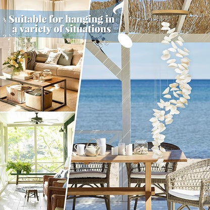 White Seashells Wind Chimes for Outside, Handmade Spiral Shape Beach Style Shells Windchime for Patio and Garden Hanging Decor, Beach & Coastal Decor, Sunroom Decoration, Ocean Themed Party