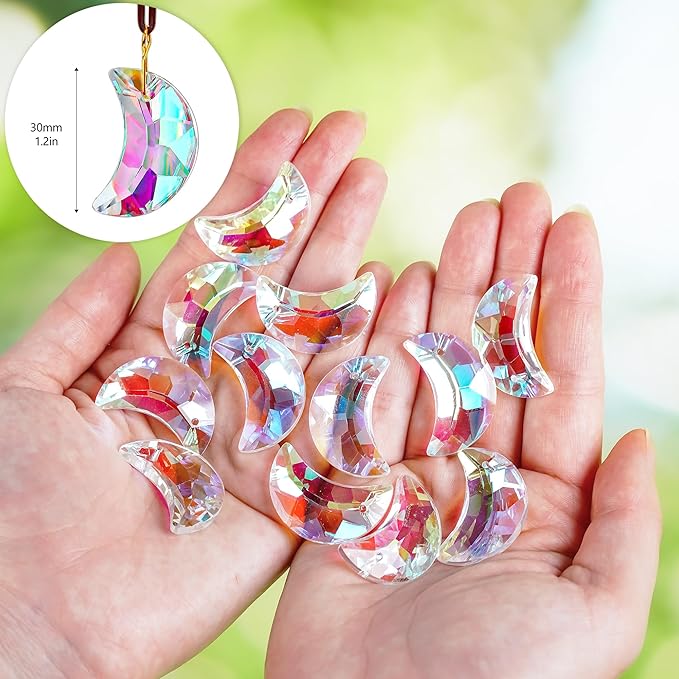 H&D HYALINE & DORA 12pcs 1.1"/30mm Crystal Suncatcher Prism Suncatchers for Windows Hanging AB Color Glass Moon Sun Catcher Pendants Rainbow Maker for Home Room Indoor Windows Decor