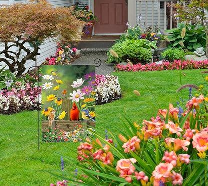 Spring Garden Flag Cardinal Floral 12x18 Inch Double Sided, Small Burlap Garden Yard Flags for Outside Outdoor House Spring Summer Decoration