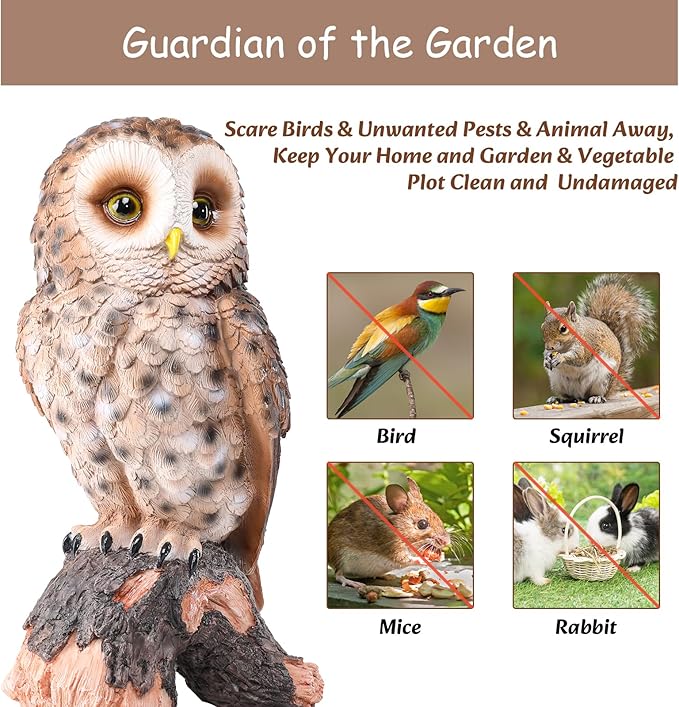 WONDER GARDEN Owl Statue Decor, Outdoor Resin Owl Figurine Sculpture for Home Outside Porch Patio Lawn Yard Decorations or Housewarming Gifts