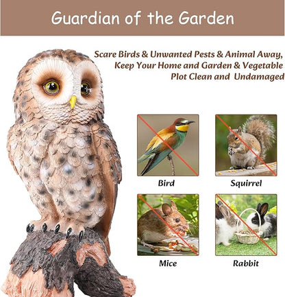 WONDER GARDEN Owl Statue Decor, Outdoor Resin Owl Figurine Sculpture for Home Outside Porch Patio Lawn Yard Decorations or Housewarming Gifts