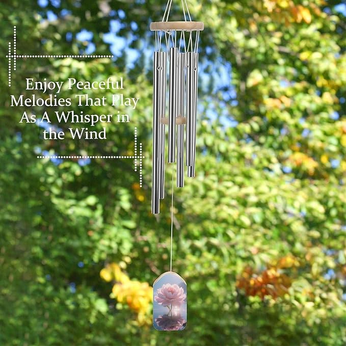 Wind Chimes for Outside Metal Wind Chimes Waterborne Pink Flowers Garden Backyard and Patio Decoration