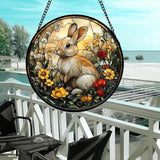 DASTOLL Stained Glass Window Hanging - Rabbit Flowers Suncatcher Ready to Hang Window Doors Home Decoration, Easter, Mother's Day Birthday Gifts for Women, Men, and Mom 14.9x14.9 in