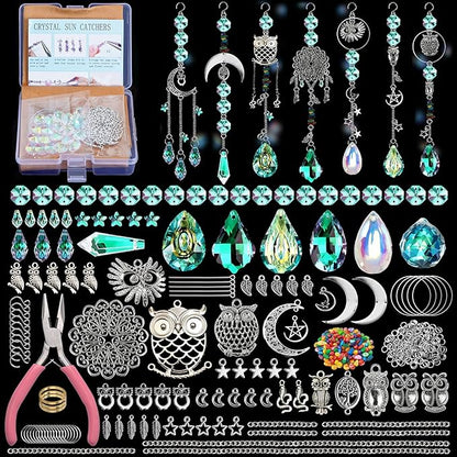 DIY Suncatcher Making Kits, 420 pcs Owl Set Crystal Sun Catchers Crafts with Hooks Chains Pendants Rainbow Maker for Window Hanging Prism Indoor Outdoor Garden Party Decor