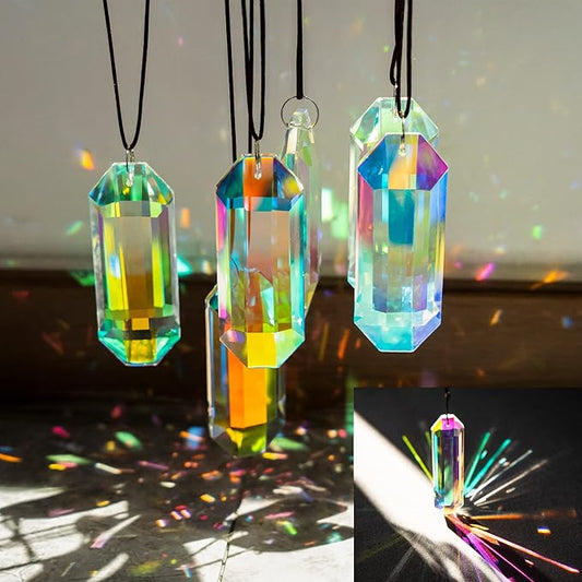 HDCRYSTALGIFTS 6 Pack 3'' Crystal Sun Catchers, Rainbow Maker Hanging Crytals for Windows Sticks Prism Suncatchers for Garden Home Decor Glass Ornaments for Christmas Tree