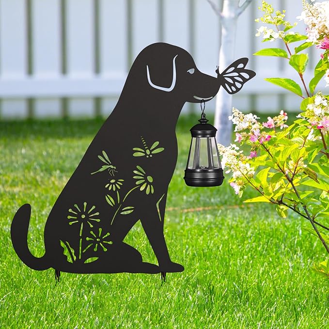 Solar Garden Stake Decorative Lantern for Outdoor, 2 Pack Metal Dog Silhouette Lights for Lawn, Pathway, Patio, Yard Outdoor Decor Gifts for Women Mom and Grandma