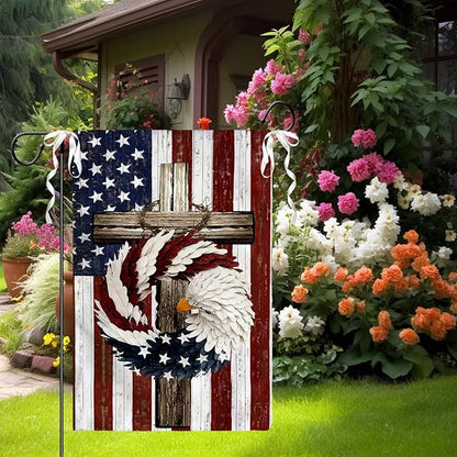 Patriotic Stars and Stripes Eagle Wreath Garden Flag 12x18 Inch Double Sided USA 4th of July Burlap Yard Flags Memorial Day Independence Day Yard Outdoor Decoration