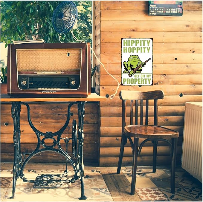 Funny No Trespassing Sign, Metal Warning Tin Signs, Hippity Hoppity Get Off My Property, Yard Sign Garage Farm Garden Wall Decor Sign Plaque Outdoor for Home Fence 8 X 12 Inches