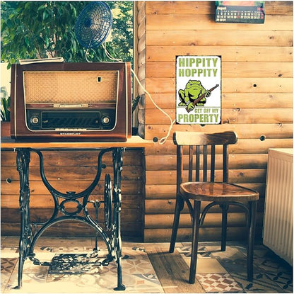 Funny No Trespassing Sign, Metal Warning Tin Signs, Hippity Hoppity Get Off My Property, Yard Sign Garage Farm Garden Wall Decor Sign Plaque Outdoor for Home Fence 8 X 12 Inches