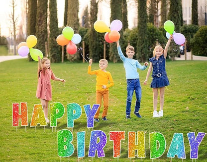 Happy Birthday Yard Sign with Metal Stakes - 16” Outdoor Lawn Decorations, Weather-Resistant Letters, birthday party supplies gift for Kids & Adults (Glitter)