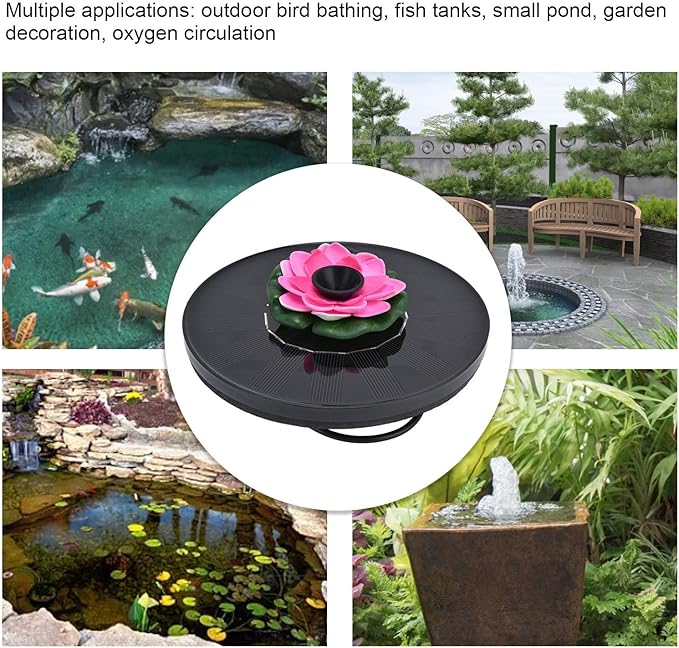 Ymiko Solar Pond Fountain Outdoor Water Feature with 4 Spray Patterns Mini Solar Powered Fountain for Garden Decor Pink