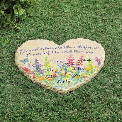 Fox Valley Traders Custom Grandchildren Wildflowers Garden Stone, 100% Resin, Outdoor Décor - Measures 10" x 9 1/2", 9 Names