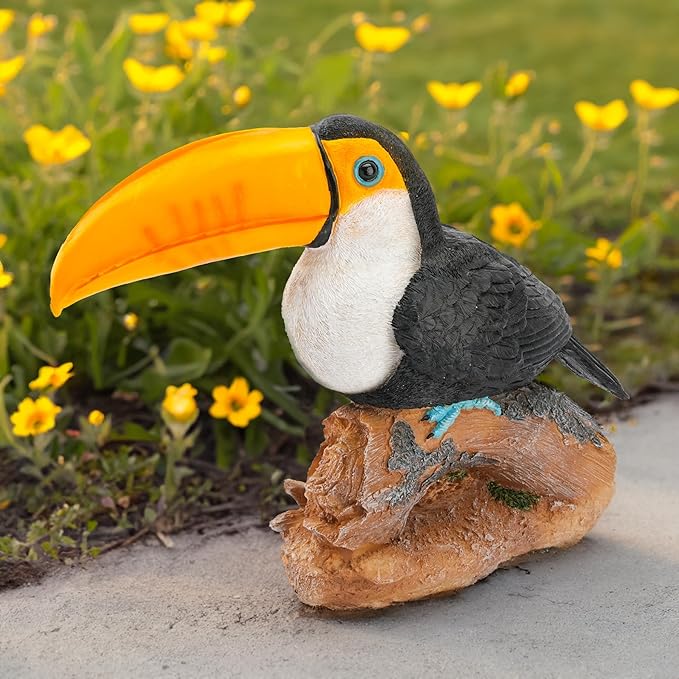 Teaeeno Garden Toucan Statue Decor Outdoor, Toucan Bird Outdoor Tiki, Resin Toucans Outdoor Tropical Decor Bird Sculptures for Patio Lawn Yard Home Decoration, Tropical Garden Decor