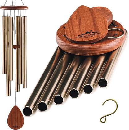 UpBlend XL Wind Chimes for Outside Gift – Deep Tone Wind Chime with Decorative Stone – Porch & Patio Decor, Elegant Outdoor Ornament, Garden Gifts. 38” Bronze.