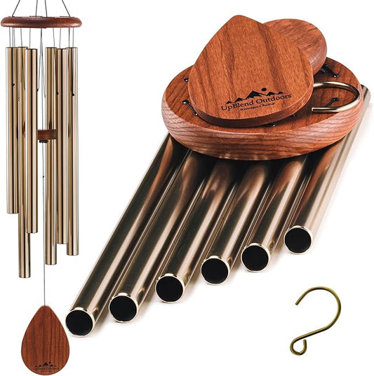 UpBlend XL Wind Chimes for Outside Gift – Deep Tone Wind Chime with Decorative Stone – Porch & Patio Decor, Elegant Outdoor Ornament, Garden Gifts. 38” Bronze.