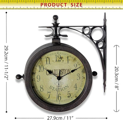 Infinity Instruments Charelston Metal Outdoor Clock, Waterproof Double Sided Train Station Clock & Thermometer