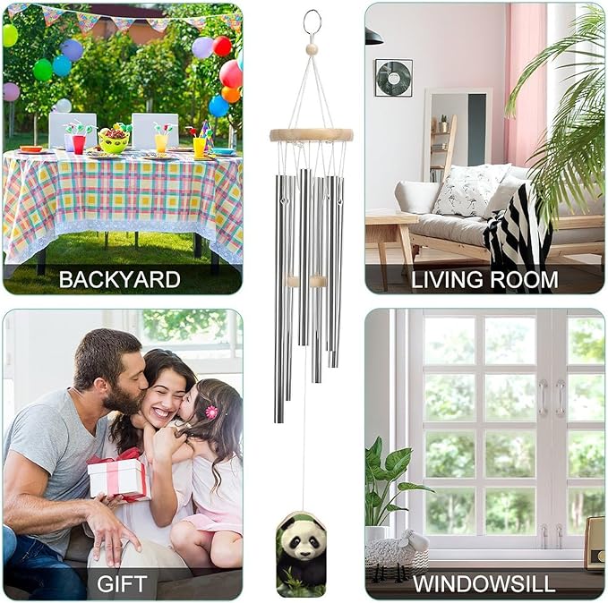 Large Aluminium Wind Chimes 20.5" Inches Cute Panda Wind Chimes for Outside Memorial Wind Chimes Sympathy Wind Chime for Outdoor Garden Patio Decoration