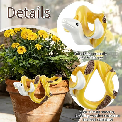 HUFAND Banana Snake Figurine Plant Pot Hugger Resin Miniature Hanging Realistic Banana Snake Statues Plant Decorations Gifts for Outdoor Home Garden Fence Balcony Patio Lawn Yard Ornaments