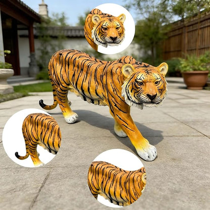 Large Realistic Orange Tiger Garden Statue - 33.46" L x 15.75" H Resin Wildlife Sculpture - Lifelike Animal Figurine Decor for Patio, Lawn, Yard, and Safari Themed Outdoor Spaces