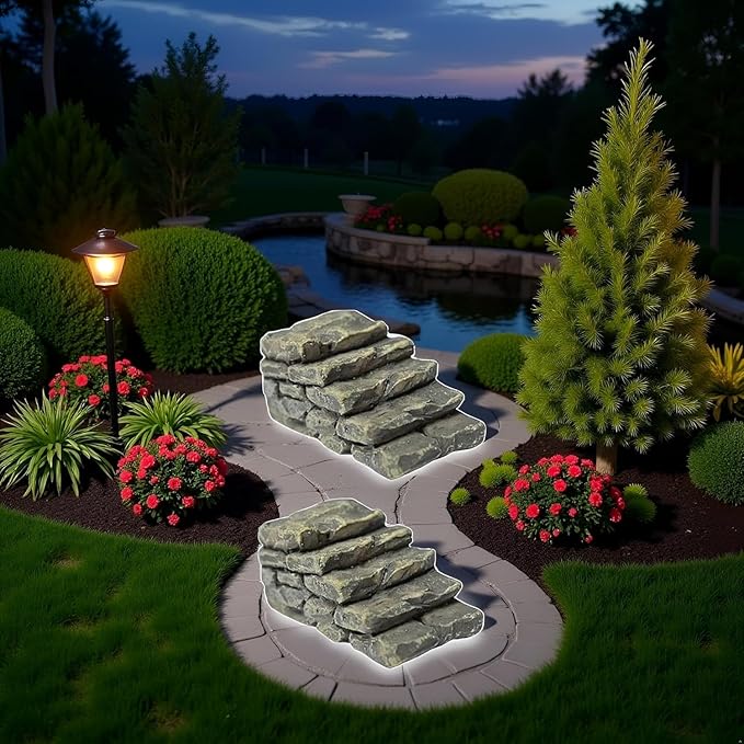 2Pcs Mini Resin Bridge Stair Stone Straight Bridge Stairs Stone Steps Garden Fairy Ornament Flower Pot Plant Micro Landscaping Outdoor Statues Decor Bonsai Craft Straight Stairs