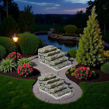 2Pcs Mini Resin Bridge Stair Stone Straight Bridge Stairs Stone Steps Garden Fairy Ornament Flower Pot Plant Micro Landscaping Outdoor Statues Decor Bonsai Craft Straight Stairs
