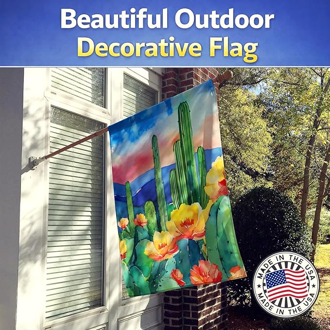 Caroline's Treasures Arizona Saguaro Cactus Blossom in Watercolor House Flag Large Porch Sleeve Pole Decorative Outside Yard Banner Artwork Wall Hanging, Polyester, House Size, Multicolor