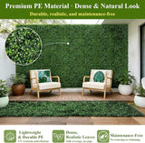 28Pcs Artificial Grass Wall Panels 10" x 10" Faux Boxwood Green Wall UV Resistant Privacy Screen 19.44 Sq Ft with Full Installation Kit for Indoor Outdoor Garden Fence Party Decor