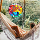 Stained Glass Window Hanging - Abstract Colorful Cross Sun Catcher for Door Terrace Garden Home Decor, Orange Red Suncatcher Birthday Gifts for Lovers Women Men Dad Mom Nana 7.8 in