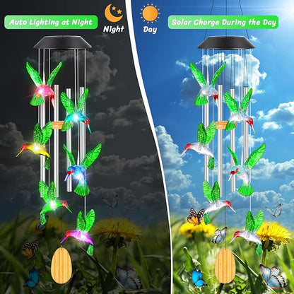 Womens Gifts for Christmas Birthday Gifts for Women Mom Grandma Gift Hummingbird Wind Chimes Solar Lights for Outside Outdoor Yard Home House Patio Garden Decor Gift for Mom Sister Men Wife