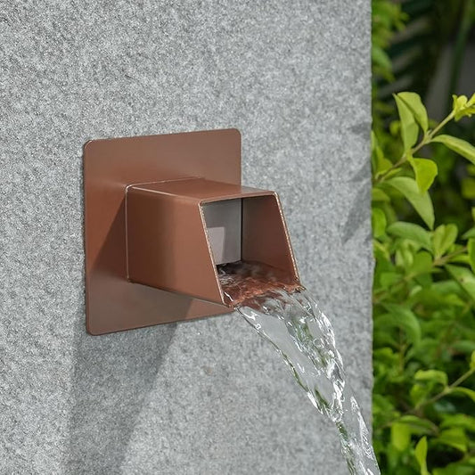 2 Inch 316 Stainless Steel Square Water Fountain Spout with Integrated Spray Baffle, Waterfall Spillway Scupper for Outdoor Decors, Pools, Ponds, Water Walls (Brown)