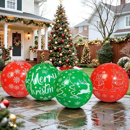 4 PCS 24 Inch Christmas Inflatable Balls Outdoor Inflatable Christmas Ball Ornaments for Xmas Garden Lawn Yard Holiday Front Door Window Decoration