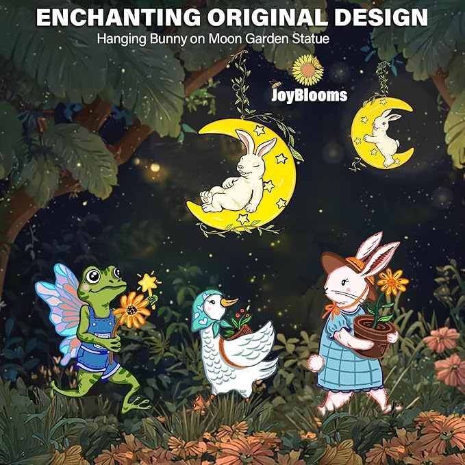 JoyBlooms Solar Garden Decor Bunny Garden Statue Solar Hanging Statue 9.36" L*7.8" W Outdoor Hanging Decorations for Patio Yard Gifts for Mom Grandma Housewarming-Sleeping Bunny