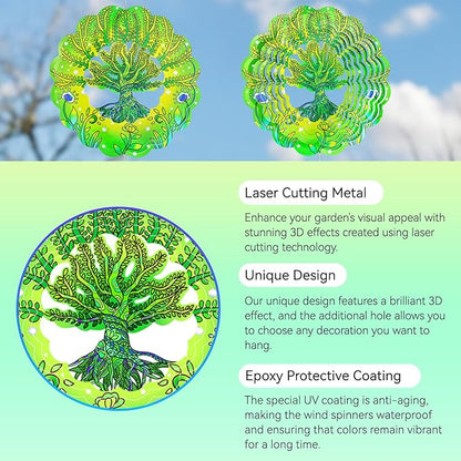 Wind Spinners,12 inch Tree of Life with 360° Swivel Hook for Yard and Garden, Bird Wind Catcher, Metal Wind Spinners Outdoor for Lawn Hanging Crafts Decor Kinetic Yard Art Ornament Gifts