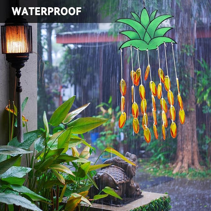 X-PREK Pineapple Wind Chimes for Outside, Unique Stained Glass Wind Chimes Garden Decor, Windchimes Outdoors Suncatcher Gift for Women, Mom, Grandma
